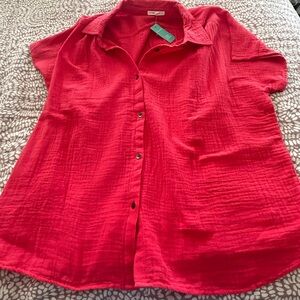 Women's Coral Button-Up Top Maurcies XL